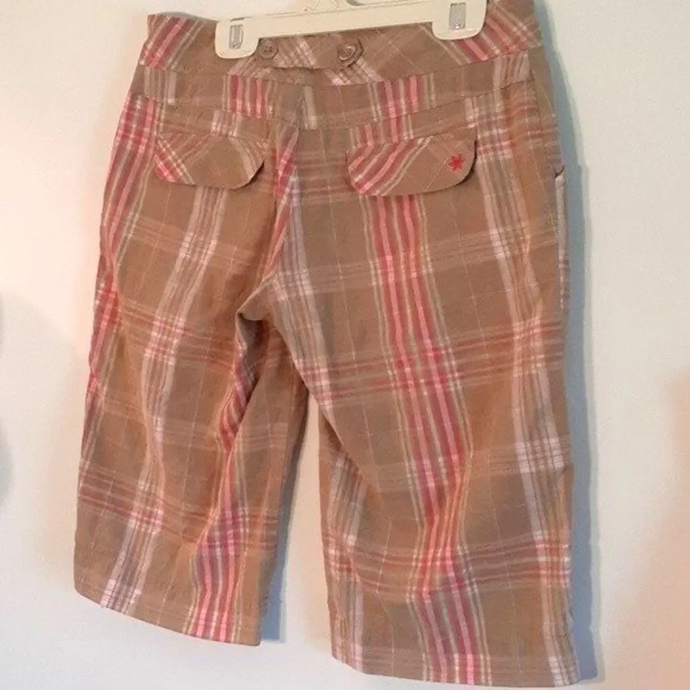 plaid bermuda shorts 5  s small summer cotton pink tan beige brown